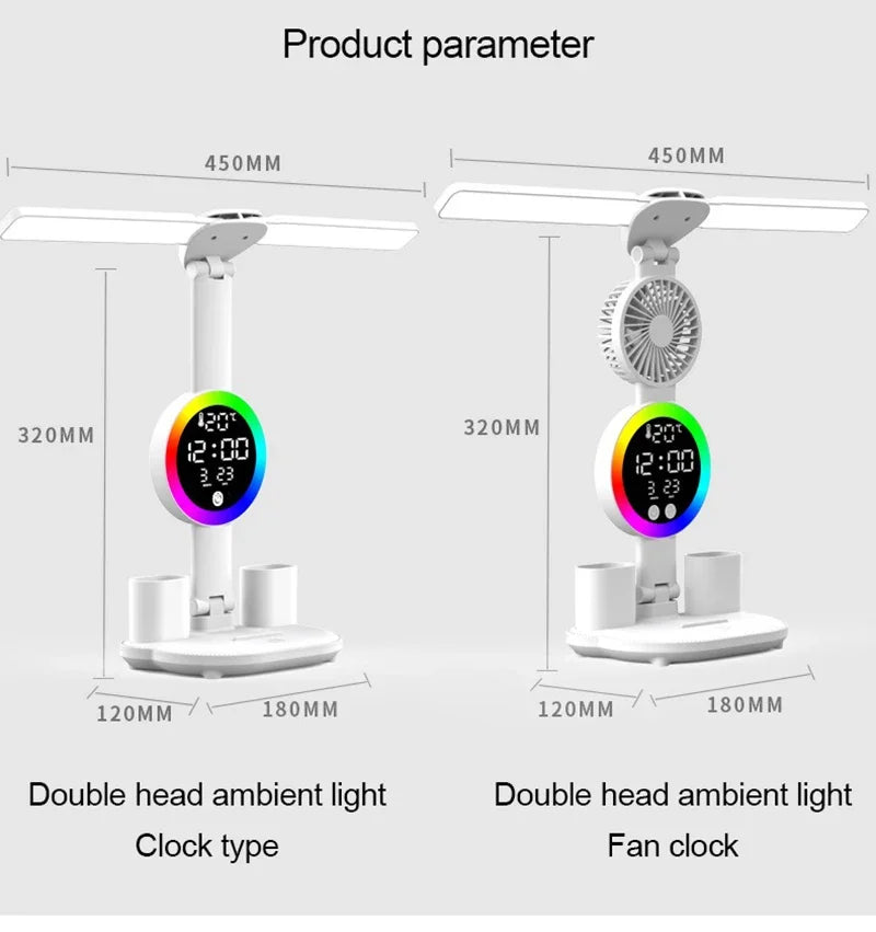 Rechargeable LED Desk Lamp with Fan & Digital Clock