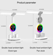 Rechargeable LED Desk Lamp with Fan & Digital Clock