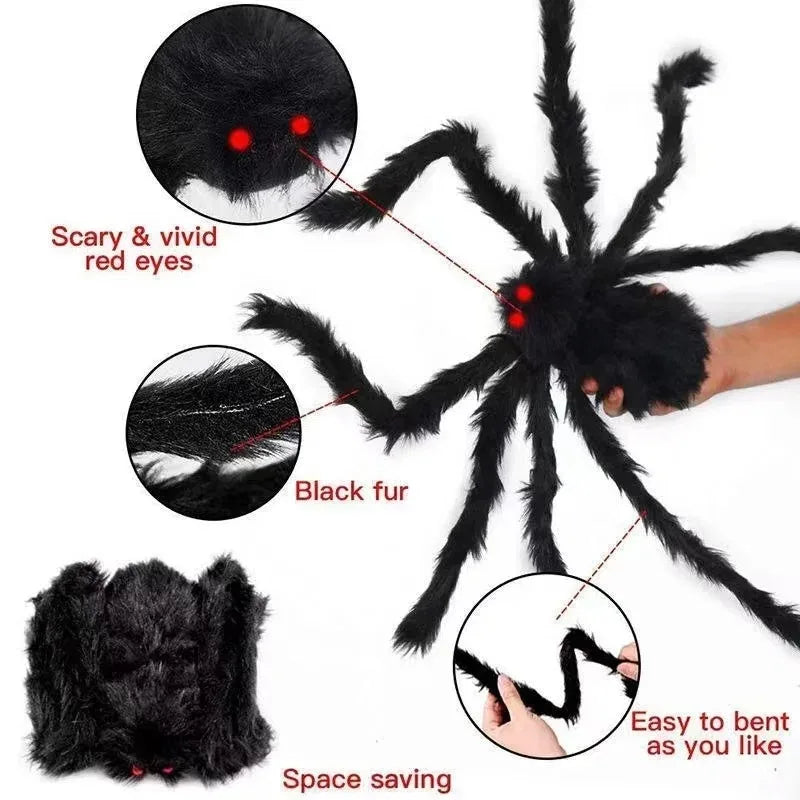 Poseable Giant Black Halloween Spider – 30cm to 200cm