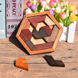 Classical Hexagon Tangram Puzzle Wooden Brain Teasers For Kids Logic Thinking Games Casse Tete Rompecabezas De Madera