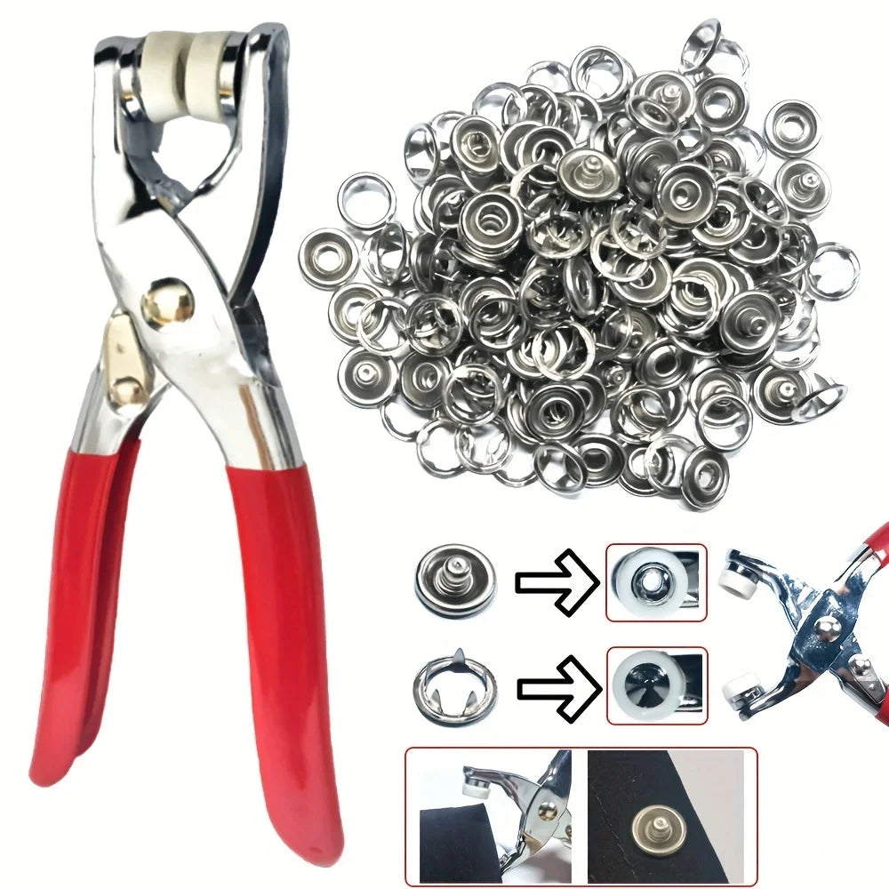 200pcs Metal Sewing Buttons And 1pc Snap Fastener Pliers Set - Easy DIY Clothes Buckle Installation