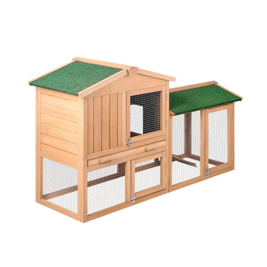 Two-Level Fir-Wood Chicken Coop & Rabbit Hutch – 138 × 49 × 85 cm