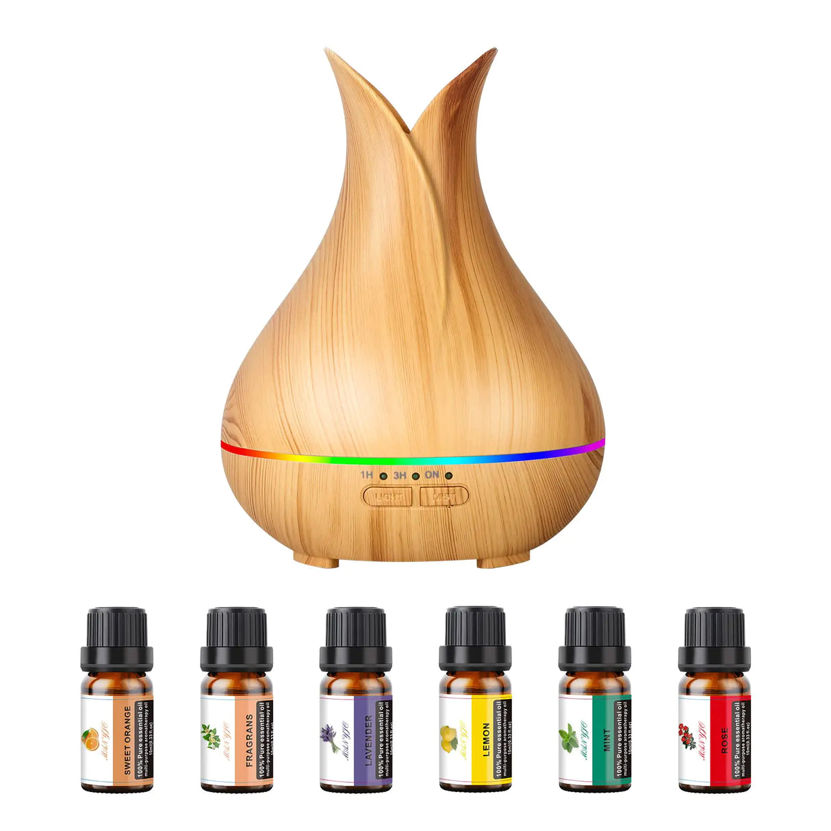 Aromatherapy Diffuser with Essential Oils Included 150ml Small Cute Aroma Diffuser with 15 Color LED Light&3 Times Waterless Auto Off Essential Oil Diffusers for Home Bedroom(Wood)