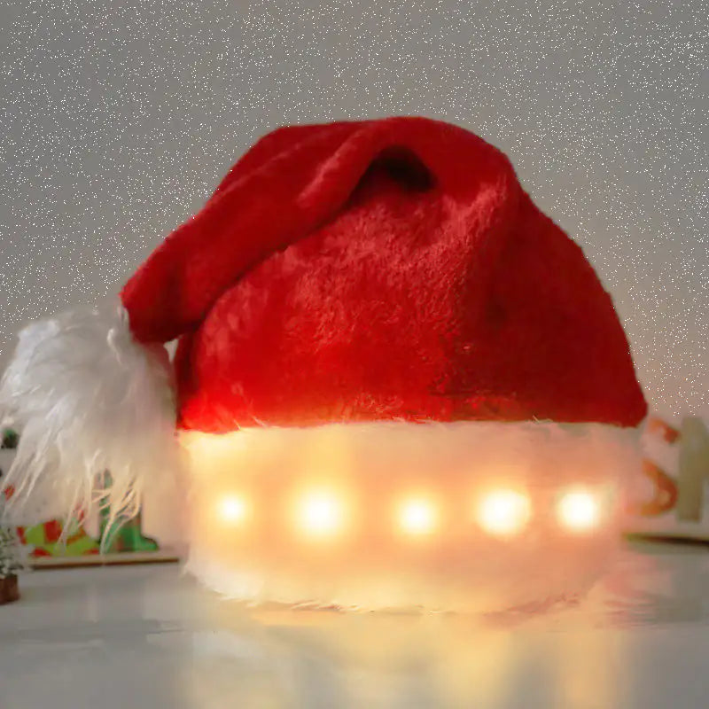 Plush LED Santa Hat for Adults & Children