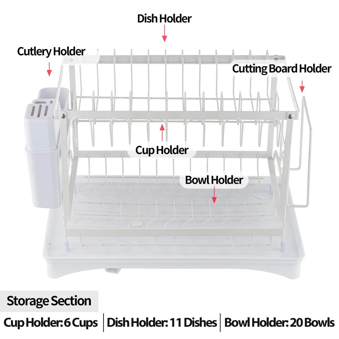 ACA 2-Tier Dish Drainer Drying Rack with Drain Tray