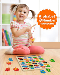 Wooden alphabet and numbers fishing game image 2