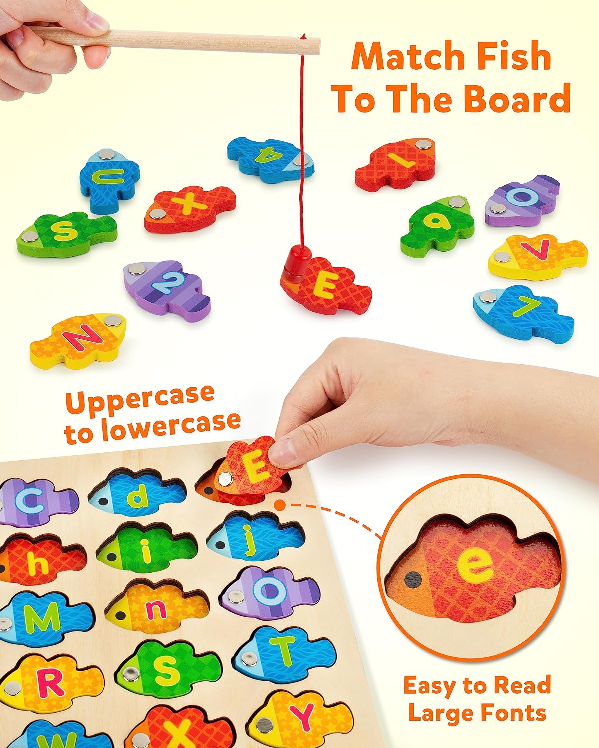Wooden Magnetic Alphabet & Numbers Fishing Game with 2 Rods