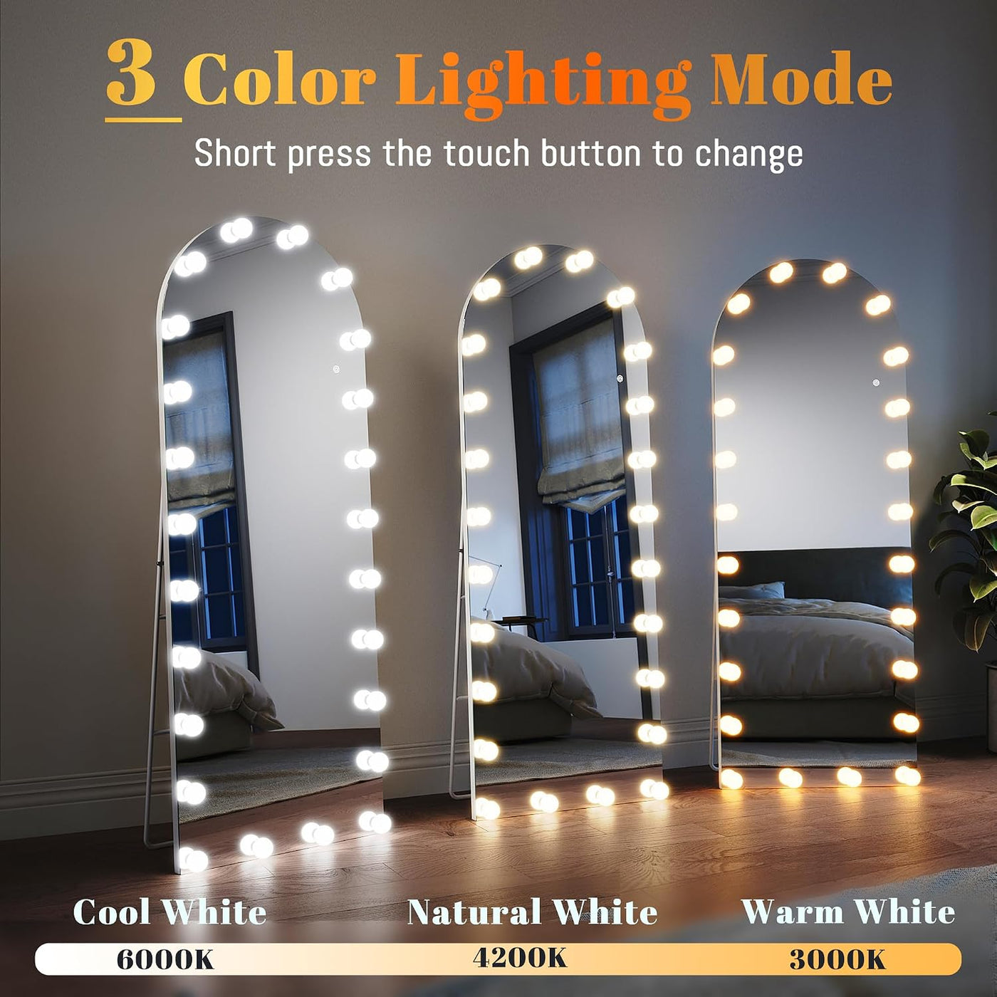 160 × 60 cm Arched Full-Length Mirror with 24 LED Bulbs