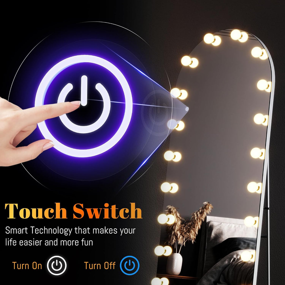 160 × 60 cm Arched Full-Length Mirror with 24 LED Bulbs