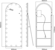 160 × 60 cm Arched Full-Length Mirror with 24 LED Bulbs