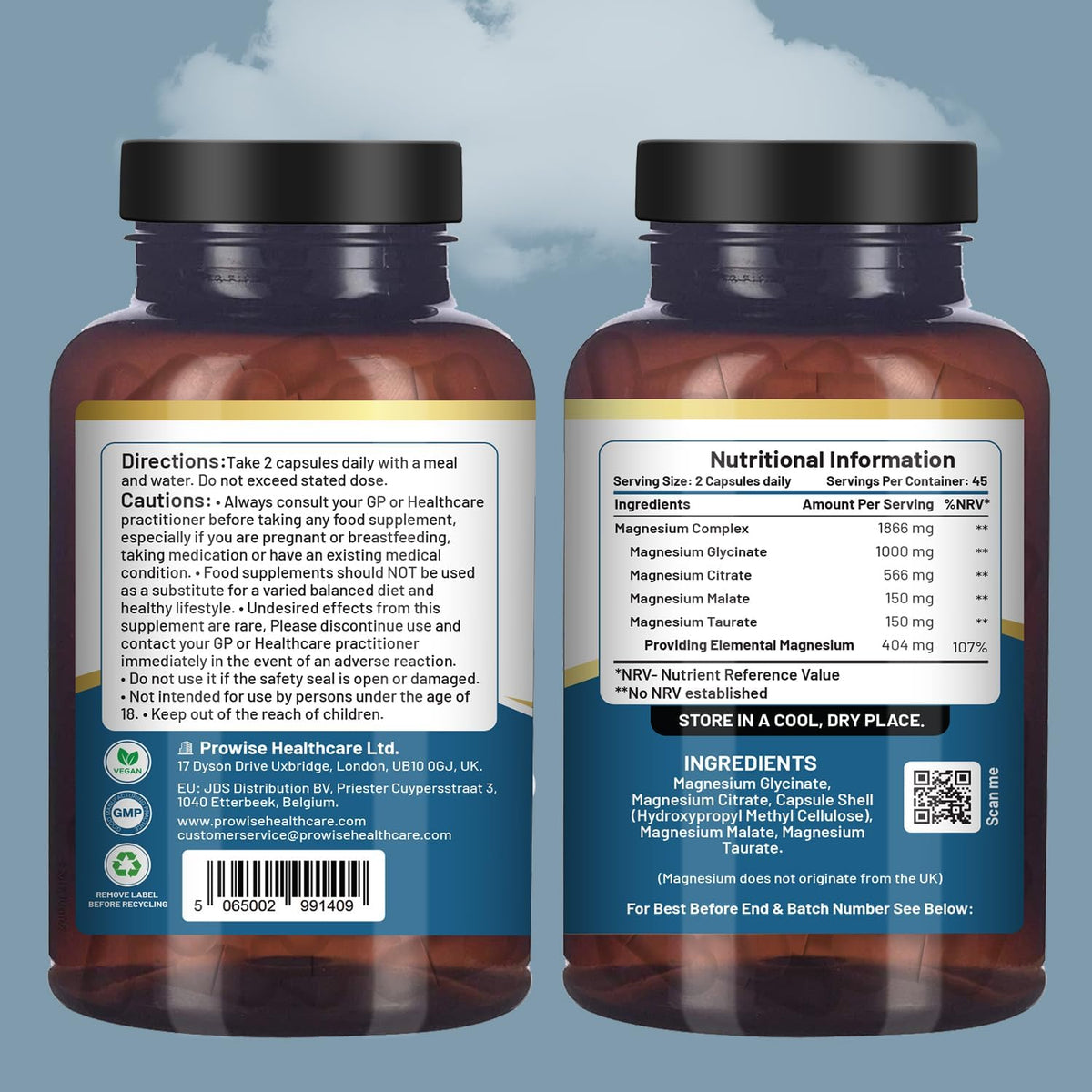 4-in-1 Magnesium Glycinate Complex – 90 Vegan Capsules