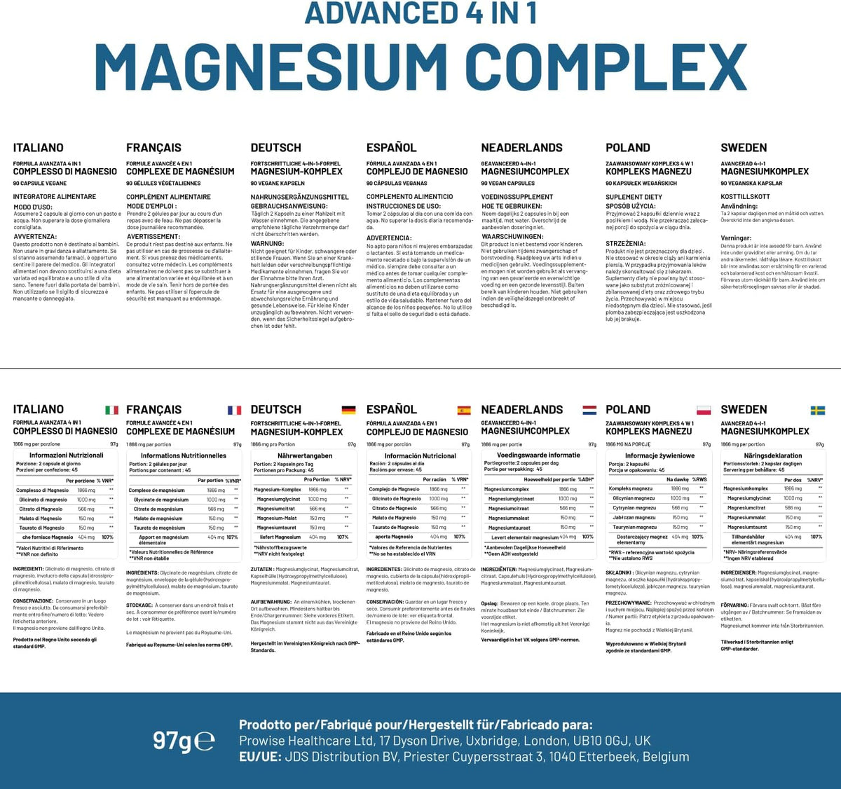4-in-1 Magnesium Glycinate Complex – 90 Vegan Capsules