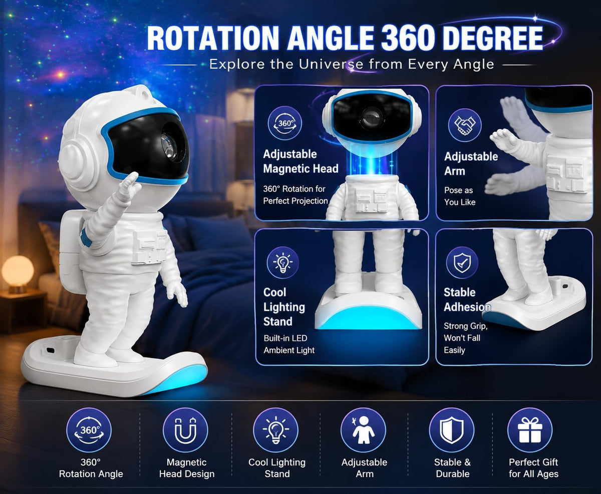 Astronaut Galaxy Projector Night Light – 17 Modes with Remote & Timer