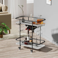 Black 2-tier rolling bar cart