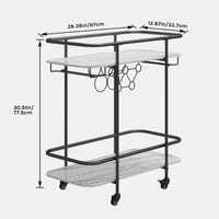Black 2-tier rolling bar cart