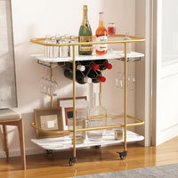 Gold 2-tier rolling bar cart