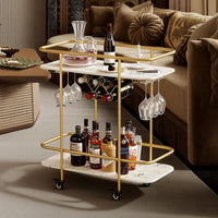 Gold 2-tier rolling bar cart