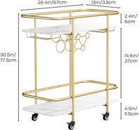 Gold 2-tier rolling bar cart