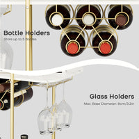 Gold 2-tier rolling bar cart