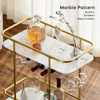 Gold 2-tier rolling bar cart