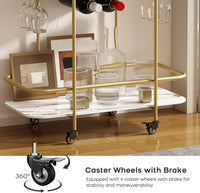 Gold 2-tier rolling bar cart