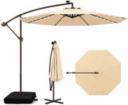 3 m Solar Cantilever Umbrella with 40 LED Lights and Sandbag Base