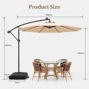 3 m Solar Cantilever Umbrella with 40 LED Lights and Sandbag Base