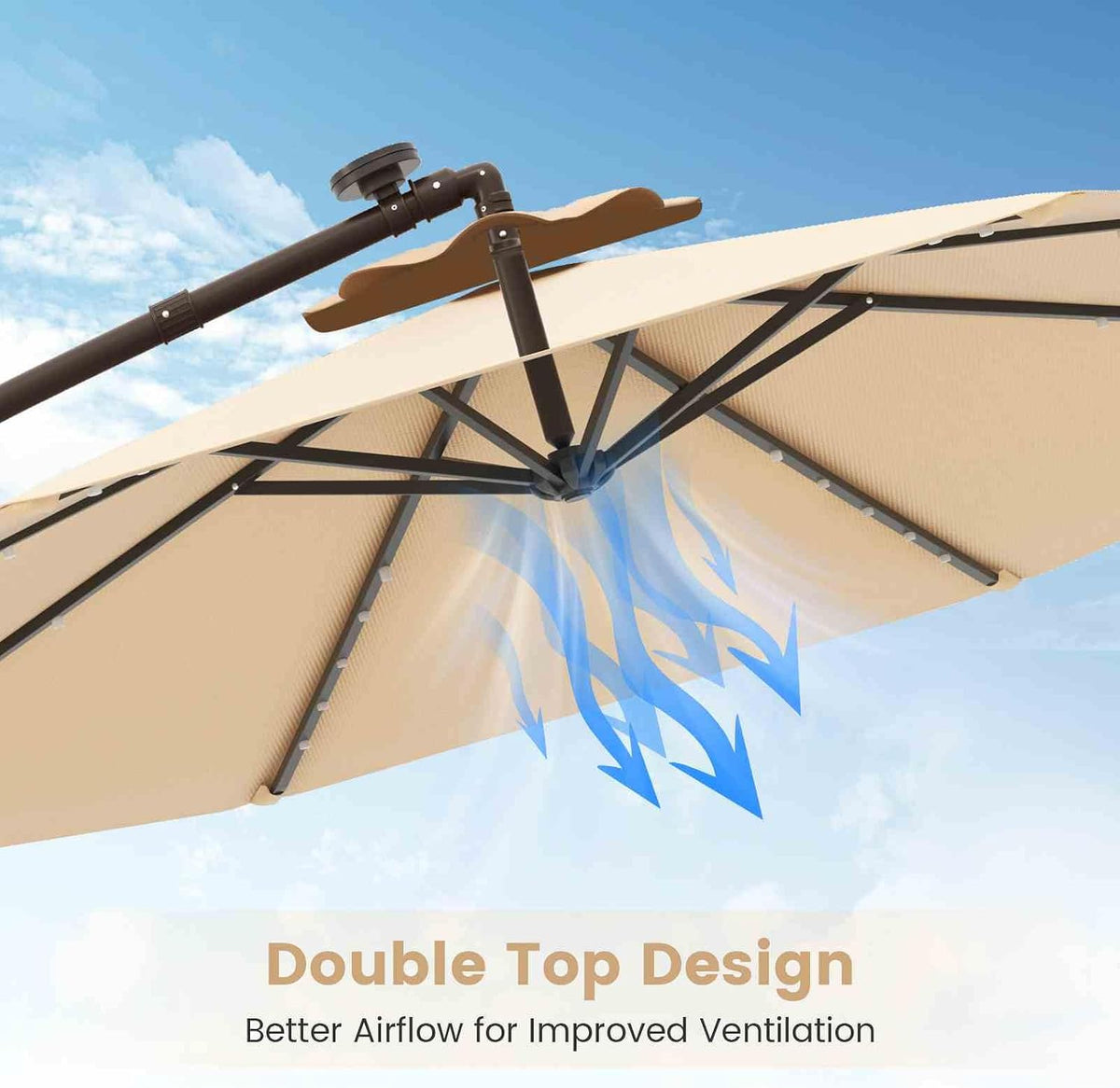 3 m Solar Cantilever Umbrella with 40 LED Lights and Sandbag Base