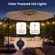3 m Solar Cantilever Umbrella with 40 LED Lights and Sandbag Base
