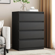 Modern Black 4-Drawer Bedside Table – Handle-Free Storage Cabinet
