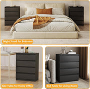 Modern Black 4-Drawer Bedside Table – Handle-Free Storage Cabinet