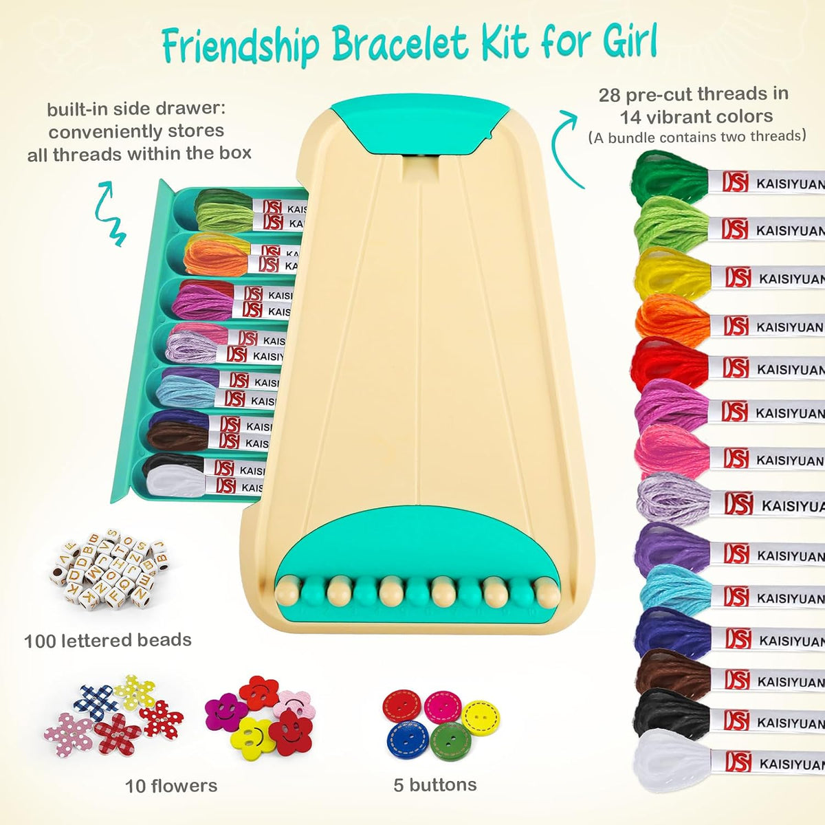 Friendship Bracelet Making Kit with 100 Letter Beads & 28 Threads – Blue