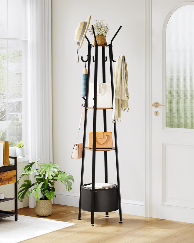 Rustic brown and black freestanding coat stand