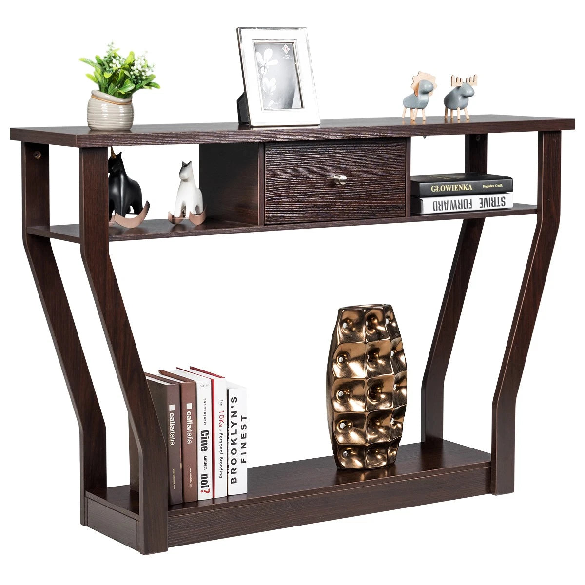 120cm 3-Tier Console Table with Drawer & Shelves