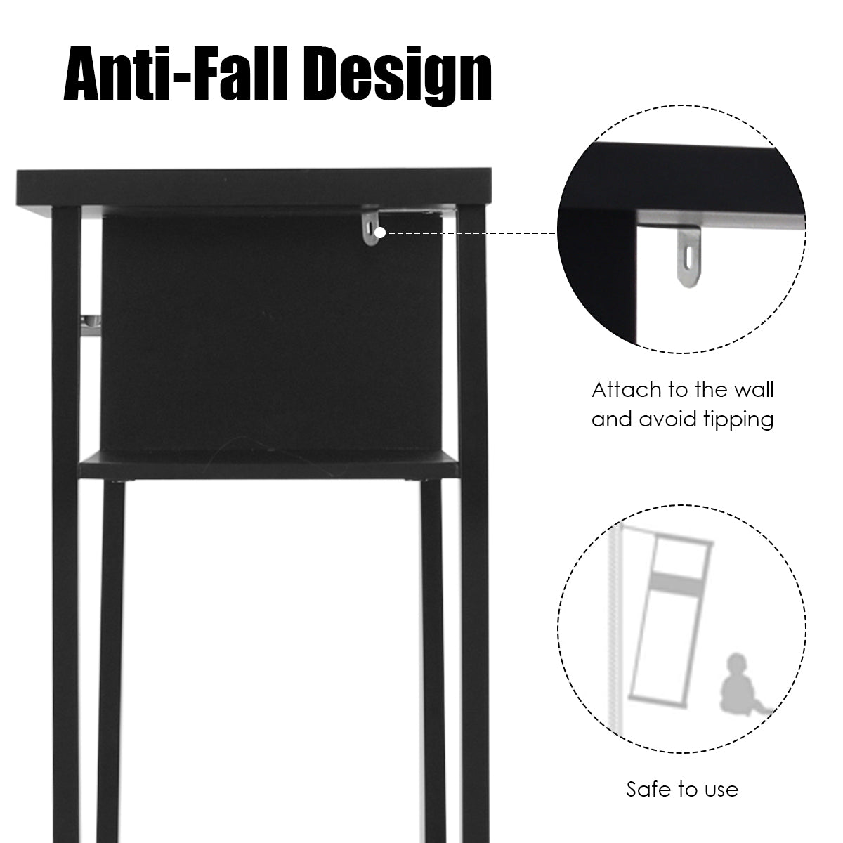 120cm 3-Tier Console Table with Drawer & Shelves