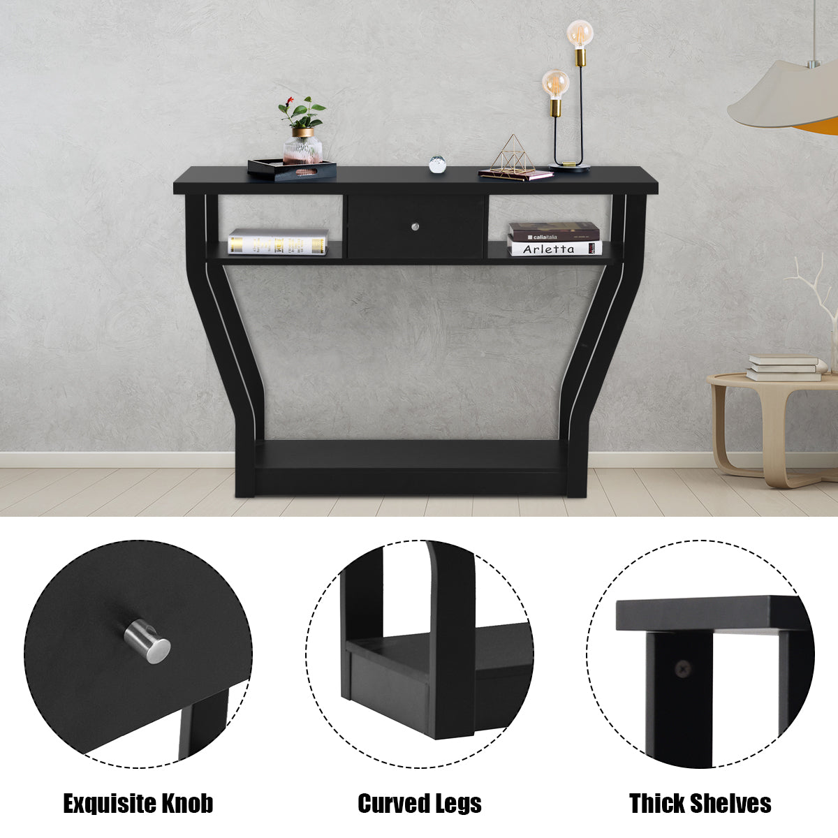 120cm 3-Tier Console Table with Drawer & Shelves