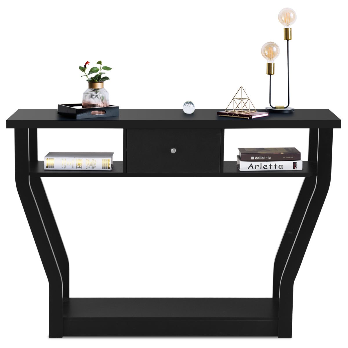 120cm 3-Tier Console Table with Drawer & Shelves