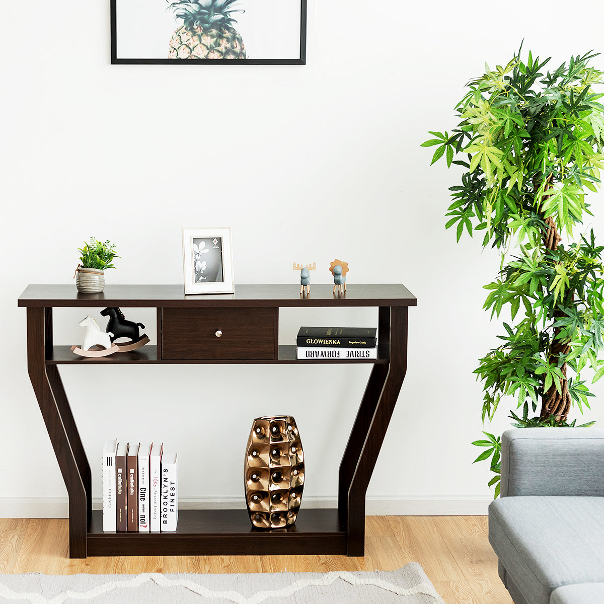 120cm 3-Tier Console Table with Drawer & Shelves