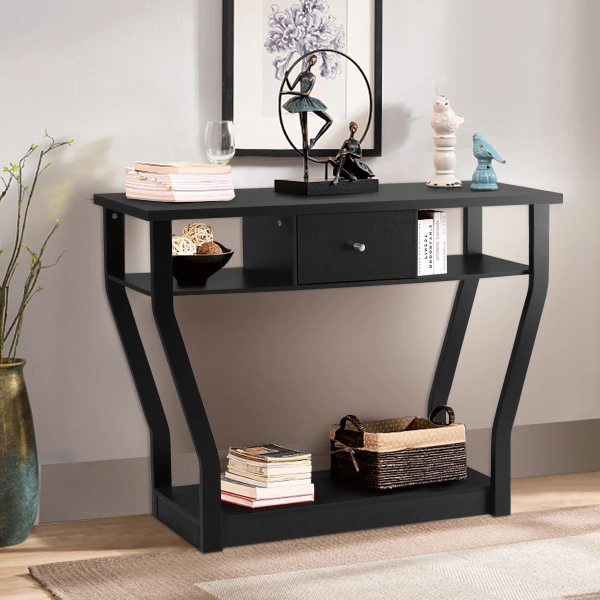 120cm 3-Tier Console Table with Drawer & Shelves