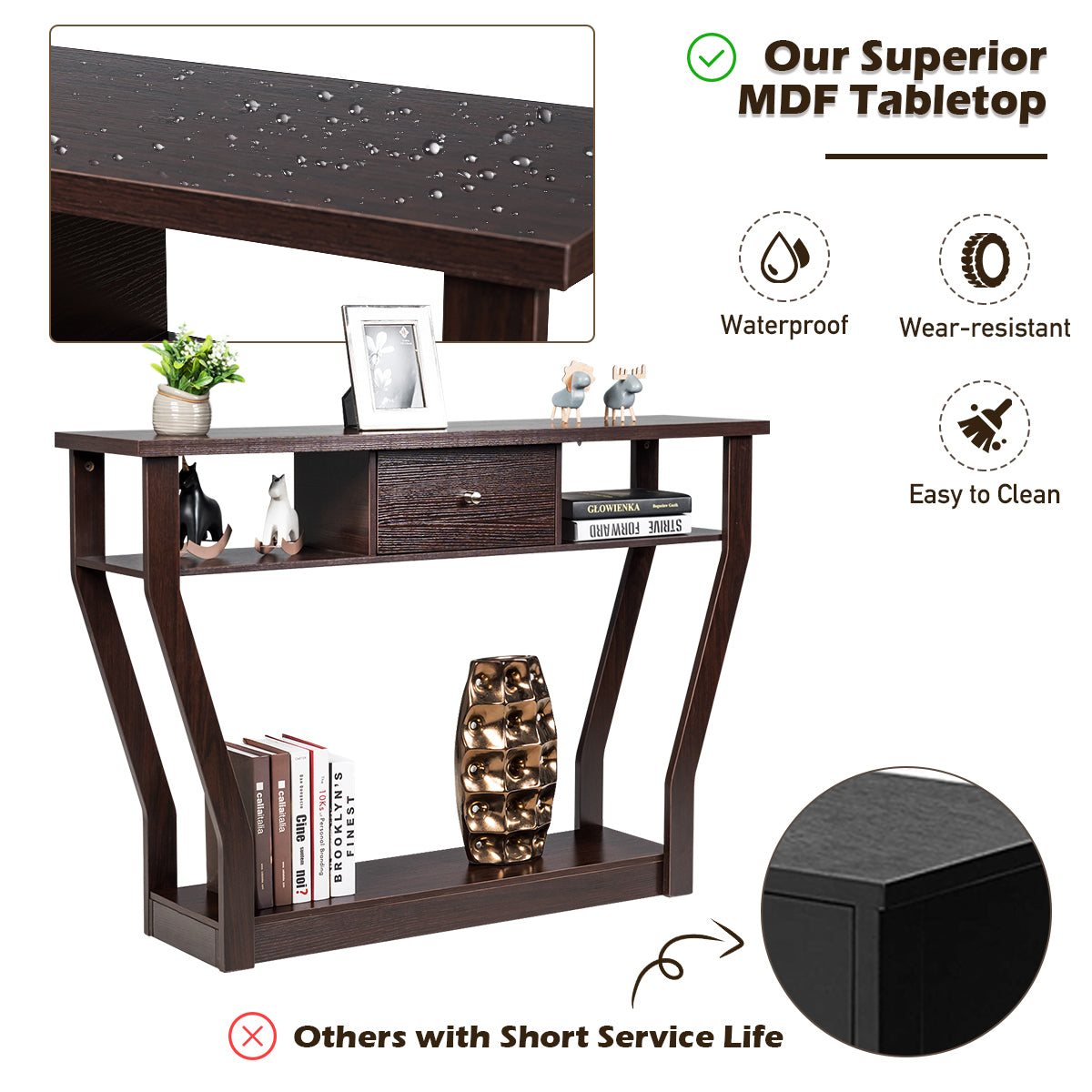 120cm 3-Tier Console Table with Drawer & Shelves