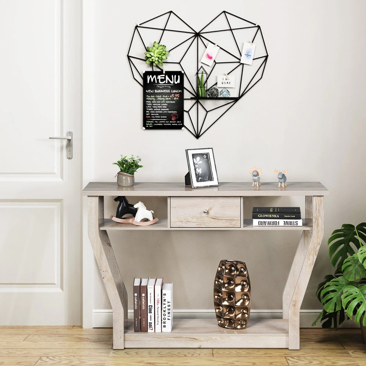 120cm 3-Tier Console Table with Drawer & Shelves