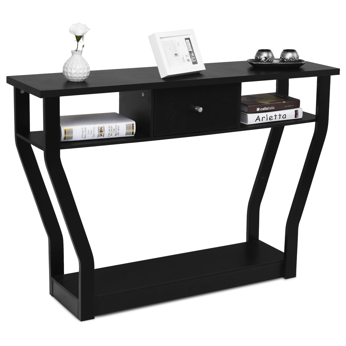 120cm 3-Tier Console Table with Drawer & Shelves