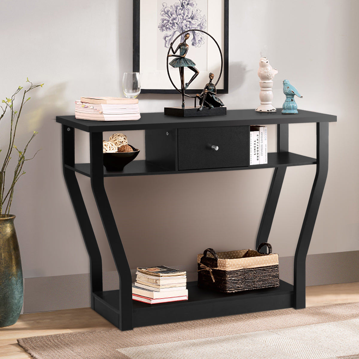 120cm 3-Tier Console Table with Drawer & Shelves