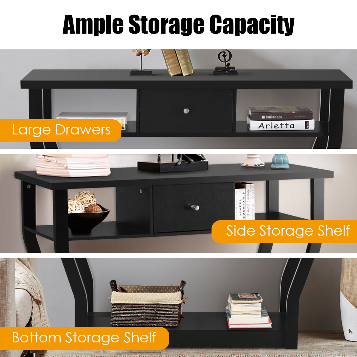 120cm 3-Tier Console Table with Drawer & Shelves