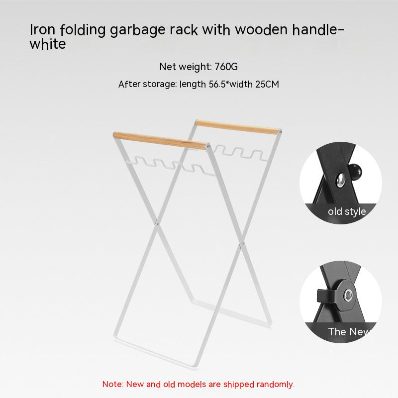 Folding Iron Camping Waste-Bag Stand with Wooden Handle