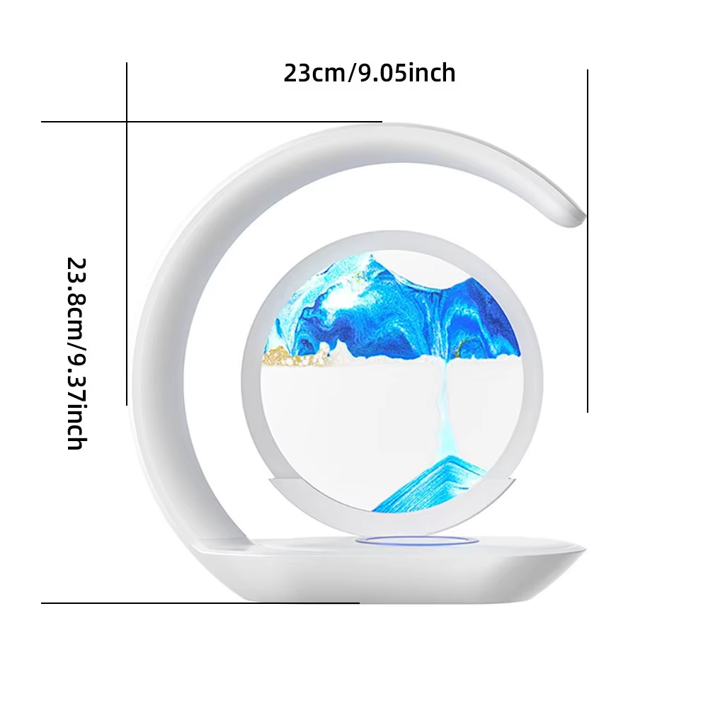 Quicksand Table Lamp Wireless Charging Desk Lamp 3D Hourglass Ornaments Sand Painting Night Light for Office Room Decoration