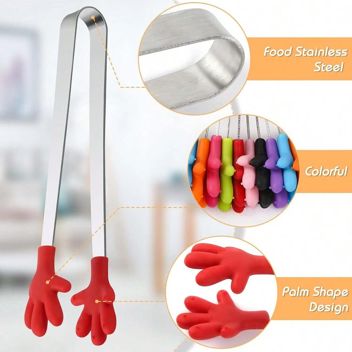 5-Inch Hand-Shaped Silicone Serving Tongs – 6 Options