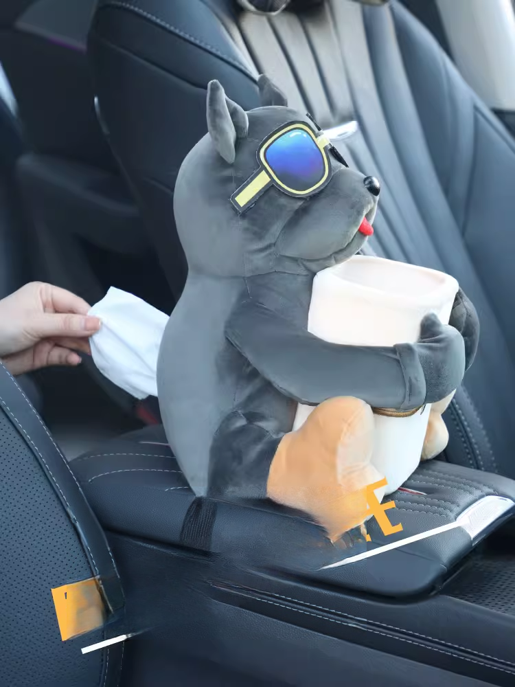 Plush Car Tissue Holder & Dry-Waste Organiser