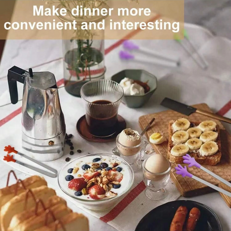 Silicone Mini Tongs, 5Inch Hand Shape Food Tongs, Colourful Small Kids Tongs for Serving Food, Ice Cube, fruits, Sugar, Barbecue