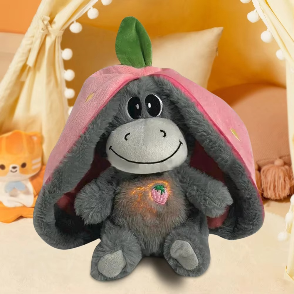 Baby Plush Doll Breathing Donkey Soothing Sleep Playmate for Kids Music Sleeping Companion Sound Light Doll Toy Gifts for Newbor